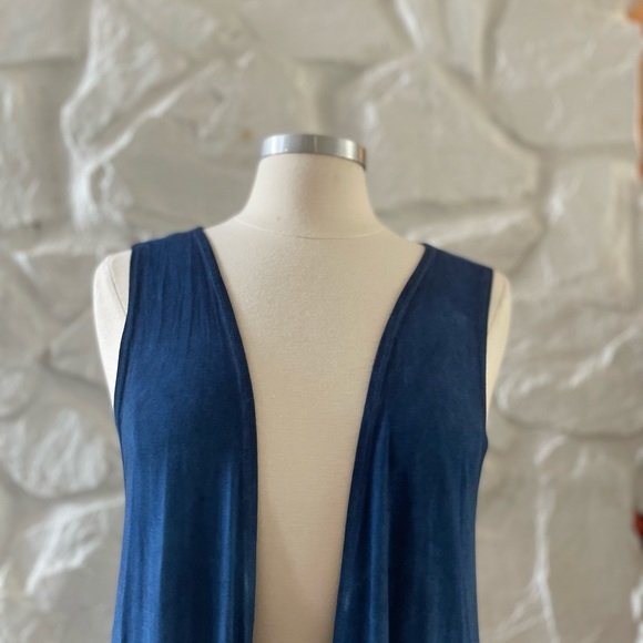 ❄️ Lucky Brand Blue Fringe Waterfall Cardigan Duster Medium - Picture 3 of 6